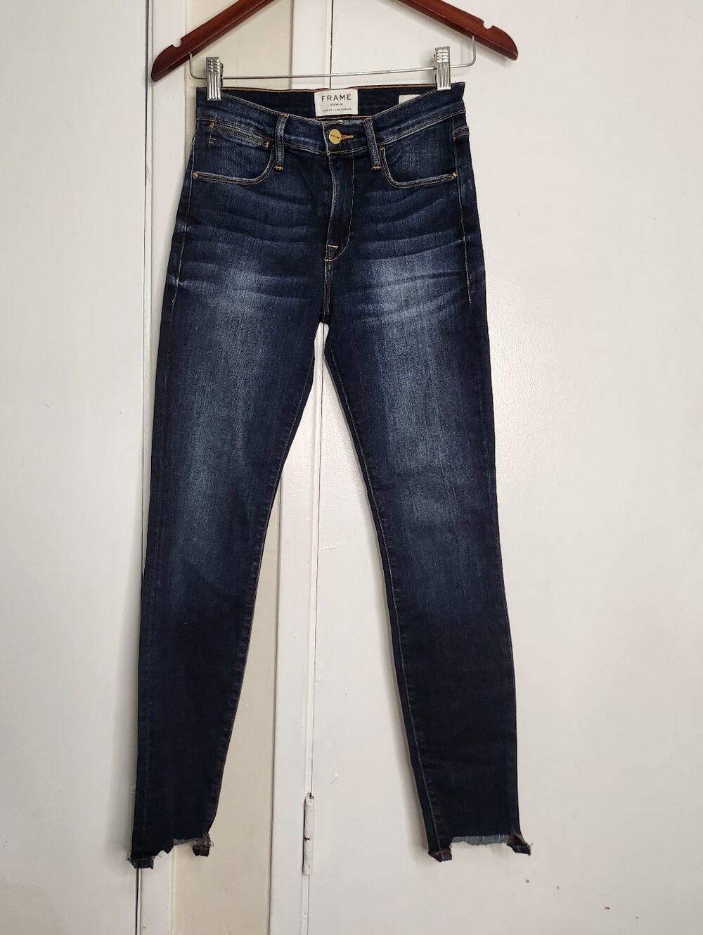 Frame Denim Dark Indigo High-Rise Skinny Jeans